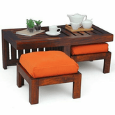 Trueliving Feel Wood Brown Table Stool (Table H 30 x W 34 x D 18 Stool H 18 x W 16 x D 14)